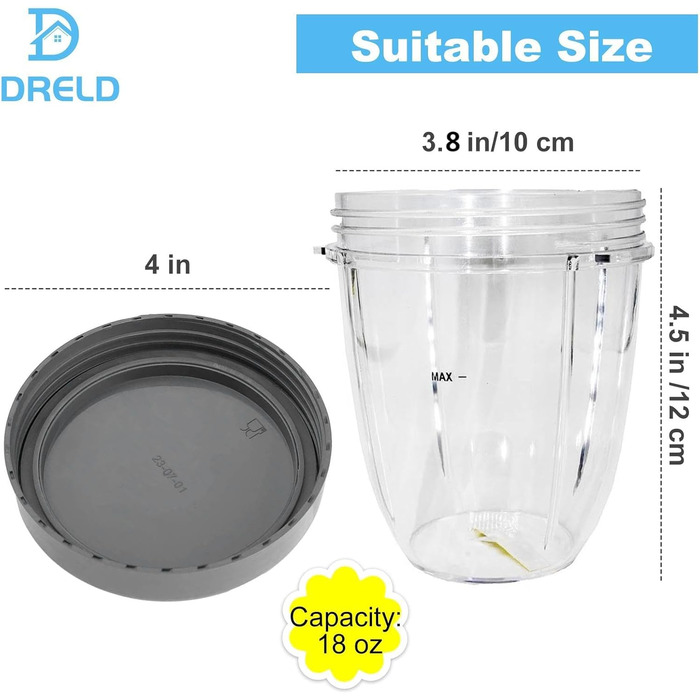 Набір з 2 запасних чаш для Nutribullet 530 мл з кришками, сумісний з блендерами 900W/600W