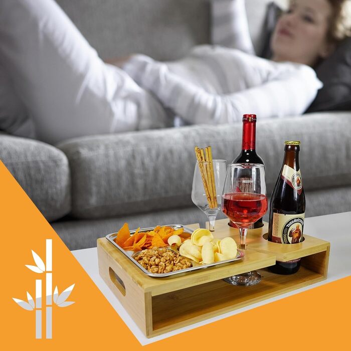 Кавовий столик для дивана Couch Bar з підставкою для вина та снеків, органайзер для дивану, дерев'яний софатрей