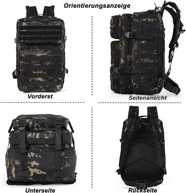 Тактичний рюкзак 45 л для подорожей, військовий рюкзак для outdoor, туристичний рюкзак з липучкою, Bundeswehr, для пригод (світло-чорний)