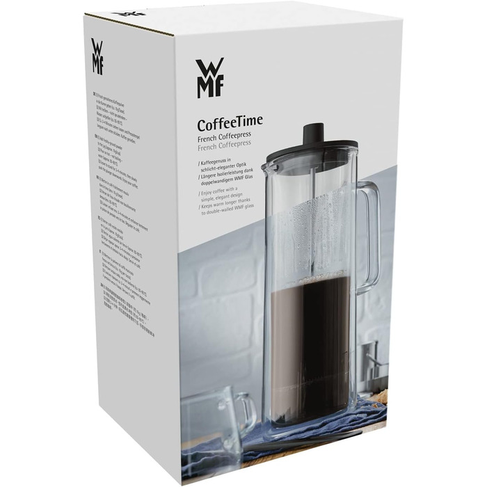 Френч-прес WMF Coffee Time 0,75 л, подвійне скло, для кави, на 6 чашок, скляний, можна мити в посудомийній машині