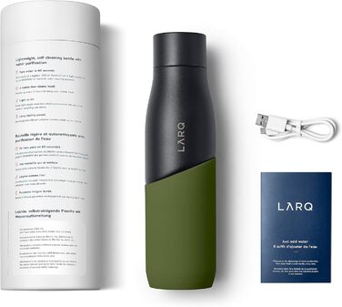 Бутилка LARQ Movement PureVis 950 мл, самочищувальна, нержавіюча сталь з силіконовим чохлом, UV-дезінфекція, легка, ударостійка, зберігає прохолоду води, для спорту, бігу, туризму, чорна/сосна