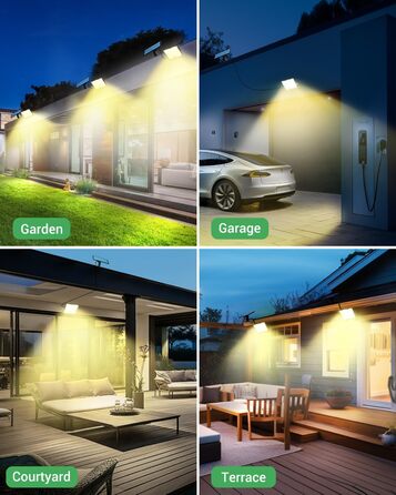 Сонячні ліхтарі LOTMOS з датчиком руху, 342 LED, IP65, 3 режими, з пультом, тепле біле світло, для вулиці, саду, гаража, 2 шт.