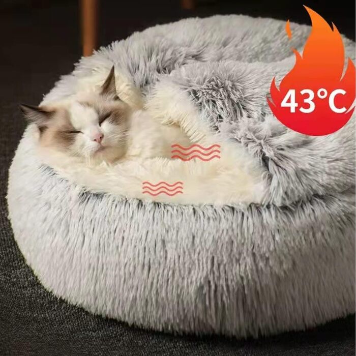 Заспокійливий лежак для котів і малих собак, м'який плюшевий зимовий будиночок, нековзке дно, машинне прання, диван-ліжко для кошенят і дрібних порід, рожевий, 50 см