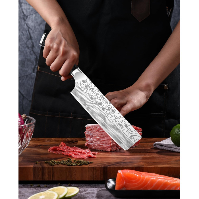 Nakiri ніж MOSFiATA для овочів та м'яса, універсальний кухонний ніж з німецької нержавіючої сталі EN1.4116, з захистом для пальців та леза, у подарунковій коробці