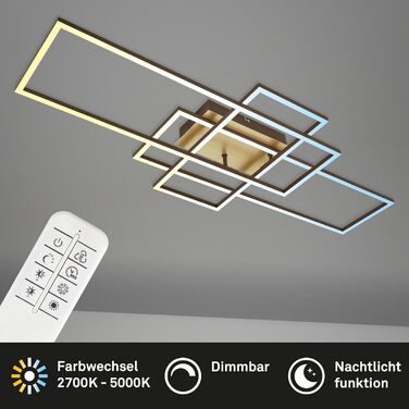 BRILONER LED стельова лампа з пультом, диммером, регулюванням кольору світла (теплий/нейтральний білий), для вітальні, спальні, кухні, 104x42x10 см, золота