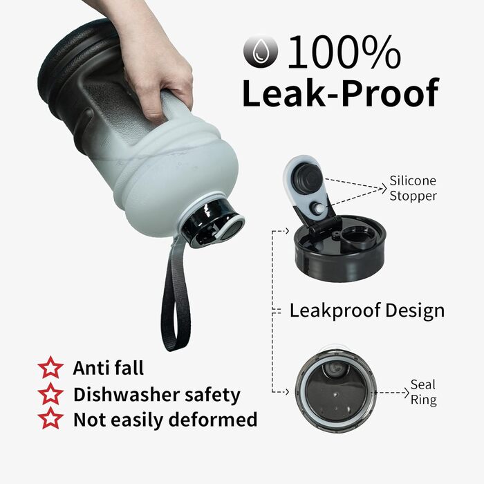 Спортивна пляшка TOOFEEL 2л, BPA Free, з мірною шкалою, багаторазова, чорна-біла для фітнесу та тренувань