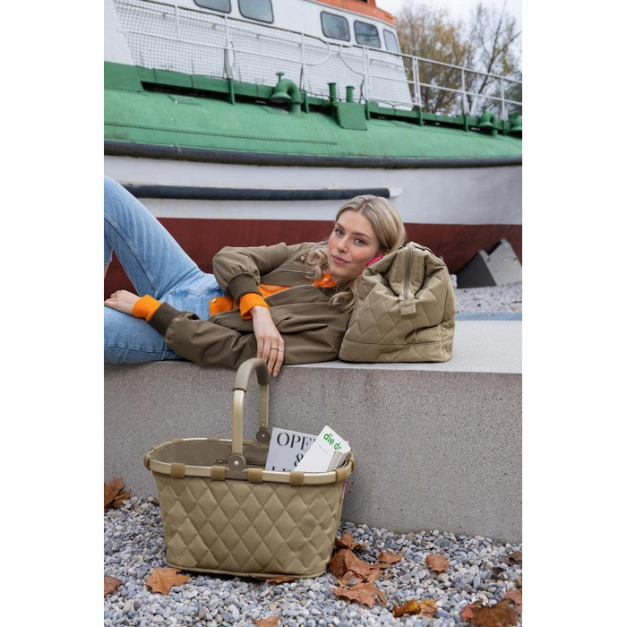 Кошик для покупок reisenthel carrybag frame Rhombus Olive, міцний, водовідштовхувальний, з внутрішньою кишенею, елегантний дизайн