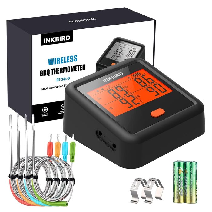Цифровий термометр для гриля Inkbird IDT-34C з Bluetooth, бездротовий термометр для м'яса та духовки, сигнал тривоги температури, 45 м радіус дії, для гриля, випікання, BBQ
