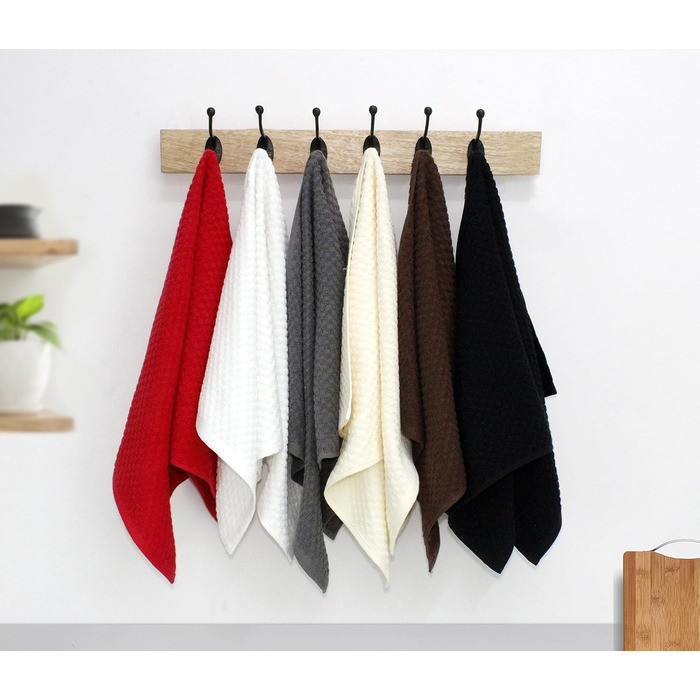 Кухонні рушники Cotton Craft 12 шт, вафельне плетіння, 40,6×71,1 см, чорні, 420 г/м², 2-шарова бавовна, високої поглинаючої здатності, без ворсу