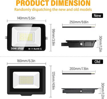 LED прожектори RIGIDON 2x75W 7500Лм, IP66, холодне світло 6000K, водонепроникні зовнішні світильники для вулиці, саду, гаража, готелю, спортмайданчика, майстерні