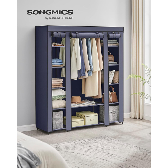 Тканинна шафа SONGMICS з полицями та вішалкою, 150x45x175 см, для одягу, спальня, гардероб, синій