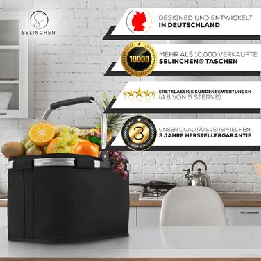 Преміум кошик для покупок Selinchen, складна сумка 30 л з PU-ручкою, чорна, металевий каркас – стильна сумка-шопер та кошик для пікніка