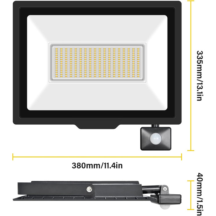 Світлодіодний прожектор Willpower 20000LM з датчиком руху, IP66, 200W, холодне та тепле світло 6000K/3500K, для вулиці, гаража, саду, готелю, спортмайданчика