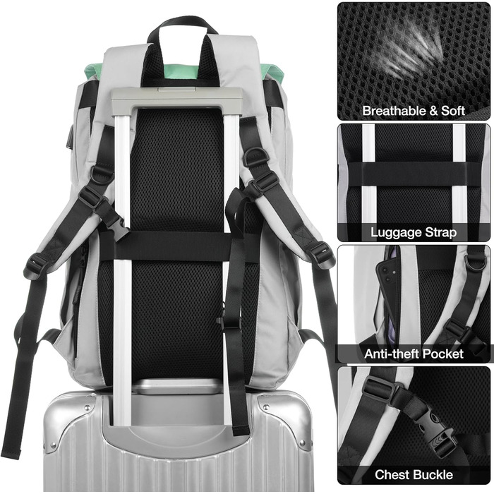 Міський рюкзак YAMTION Rolltop 17 дюймів для жінок і чоловіків – водостійкий шкільний рюкзак для підлітків, університету, спорту, подорожей, велосипеду, молодіжний, чорний