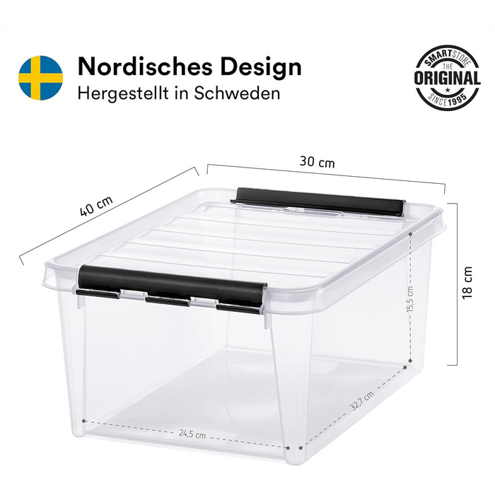SmartStore – набір з 10 контейнерів для зберігання з кришкою Classic 14 л (40x30x11 см), харчовий пластик, посилені кути, стійкі до штабелювання, гарантія 10 років