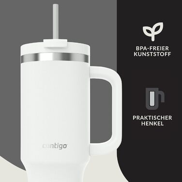 Термос пляшка Contigo Streeterville 1200 мл з ручкою і трубочкою, ізольована термофляга з нержавіючої сталі з кришкою, зберігає холод до 29 годин, термочашка для подорожей, BPA-free (Salt)
