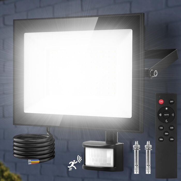 LED прожектор Viugreum 100W з датчиком руху, 15000 Лм, IP67, холодне світло, з пультом, для вулиці, саду, водонепроникний, комплект 2 шт.