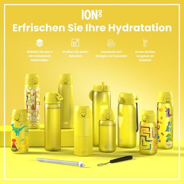 Термос-бутилка Ion8 OneTouch 2.0, 1 л, нержавіюча сталь, вакуумна ізоляція, герметична, зручна кришка, жовта, для спорту та йоги