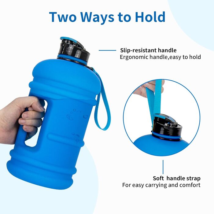 Спортивна пляшка для води TOOFEEL 2 л, BPA Free, з мірною шкалою, багаторазова, для тренувань, матова темно-синя, 1893 мл