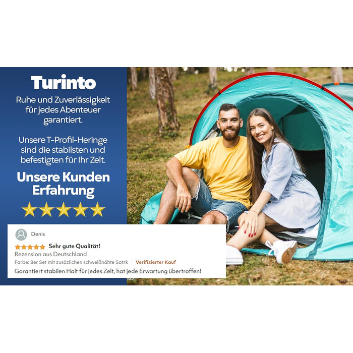 Туристичні кілки Turinto X8 із міцної сталі 30 см з гачками для намету, кемпінгу та відпочинку на природі