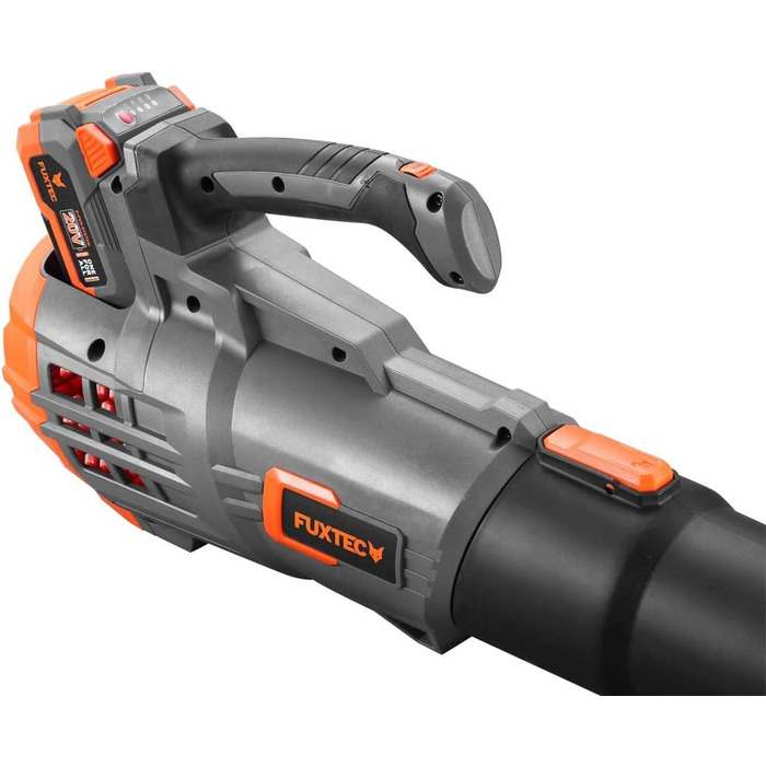 Акумуляторний повітродув FUXTEC 20V FX-E1LB20 з 2 акумуляторами Li-Ion 2Ah та зарядною станцією 2,4A, для саду, доріжок і подвір'я, тиха робота, швидкість до 38 м/с