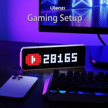 ULANZI TC001 Розумний піксельний годинник, лічильник соцмереж, цифровий будильник з погодою, емулятор AWTRIX, ретро піксельна LED-панель, Pomodoro таймер, декор для геймерської кімнати та офісу