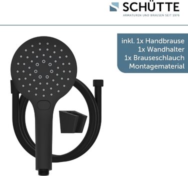 Душовий набір SCHÜTTE RAVEN: ручний душ, шланг і настінний тримач, чорний, 3 режими