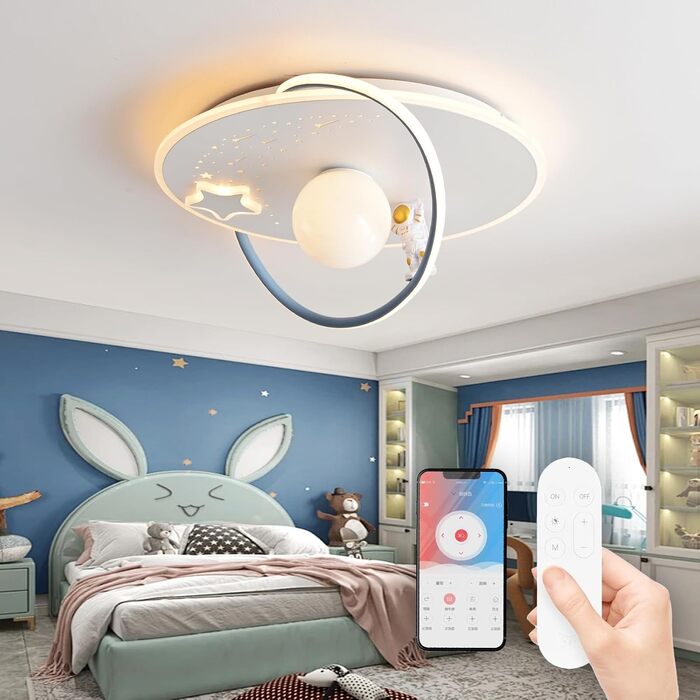 Дитяча стельова LED-лампа RRBEST Місяць та астронавт, діммована з пультом, сучасний дизайн для хлопчиків і дівчаток, декоративне освітлення для дитячої кімнати