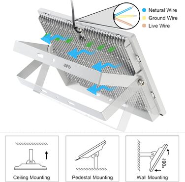 Світлодіодний прожектор Viugreum 100W, 40000 лм, 6500K, IP67, для вулиці, холодне біле світло, надяскравий, для саду