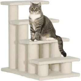 Сходи для котів і собак PawHut, 4 ступені, кремові, 63,5x43x60 см