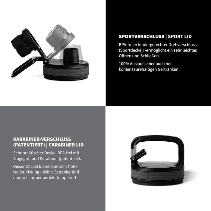 Скляна пляшка для води з силіконовим чохлом Onyx Black 950 мл, герметична, BPA-free, придатна для миття в посудомийній машині, 2 змінні кришки, для офісу, спорту, фітнесу та йоги