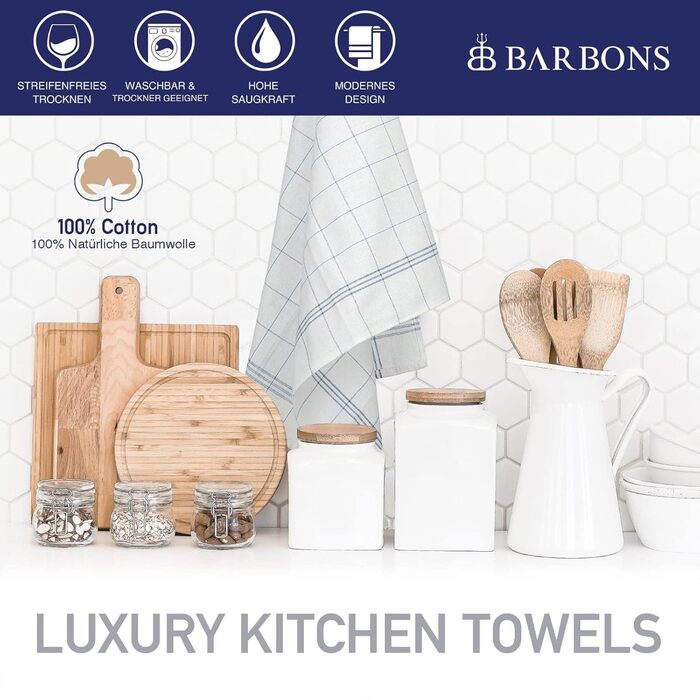 BARBONS Набір 40 кухонних рушників 50x70 см, бавовна, сині, екстра вбираючі, сертифікат Oeko-TEX, для кухні, прати до 60°C