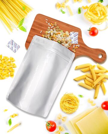 Набір 90 mylar-пакетів із поглиначем кисню для зберігання продуктів, 1 кварт (15x22 см), герметичні, 8.6 Mil, багаторазові пакети для харчових продуктів, міларові пакети з поглиначем кисню 9000CC, термозапаювані, багаторазово закриваються