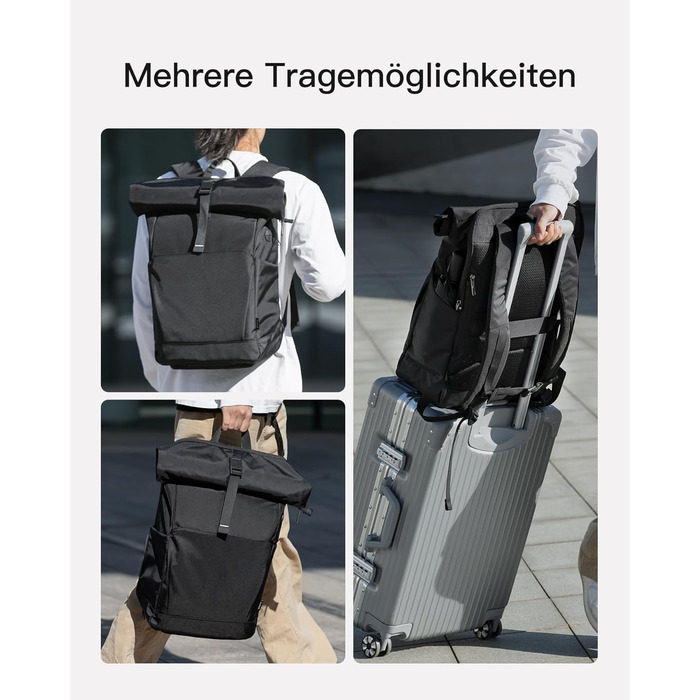 Рюкзак Inateck RollTop 25-30 л для чоловіків і жінок, з окремим відділенням для взуття, для ноутбука 17