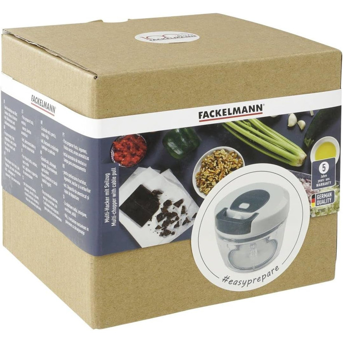 Салатниця-центрифуга Fackelmann #easyprepare з ручним приводом і стоп-кнопкою, для миття, сушіння та сервірування салату, знімне сито, біло-синя