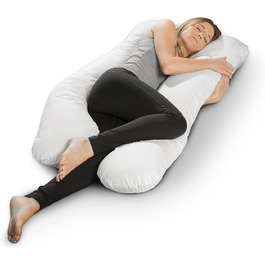 Подушка для вагітних та для сну на боці Sleepling U-подібна, 140x75x20 см, біла, знімний чохол 100% бавовна, прати при 60°C, сертифікат OEKO-TEX, вироблено в ЄС