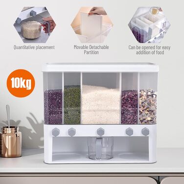 Диспенсер для сухих продуктів FUROMG 10 л – кухонний контейнер для круп, мюслі, корму, з 5 відсіками