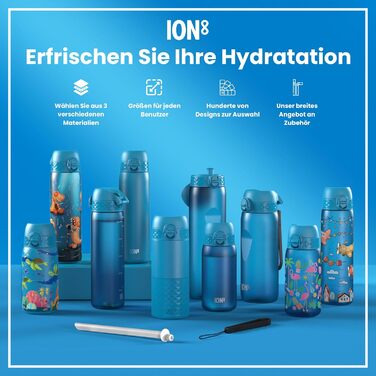 Термобутилка Ion8 OneTouch 2.0, 1 л, нержавіюча сталь, вакуумна ізоляція, синя, не протікає, для спорту та йоги, зручна кришка, ручка для перенесення, придатна для посудомийної машини