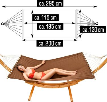 Гамак XXL AMANKA для двох, 200x120 см, сірий/коричневий, підвісний текстильний гамак для 2 осіб