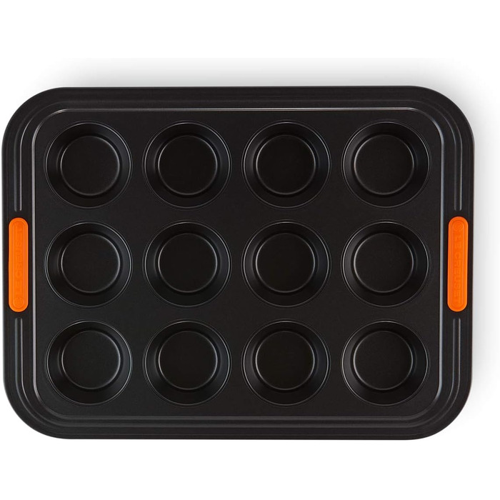 Форма для мафінів Le Creuset на 12 шт, антипригарна, з вуглецевої сталі, стійка до закваски, антрацит/помаранчева