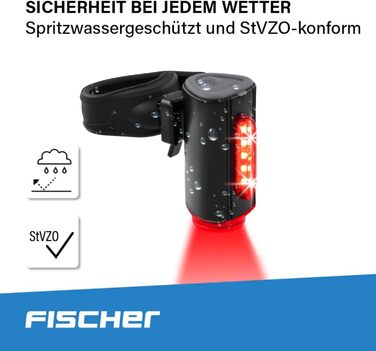 Світлодіодний велосипедний задній ліхтар Fischer Twin Stop з акумулятором, 360° підсвітка, до 8 годин роботи, USB-зарядка, чорний