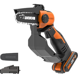 Акумуляторна одноручна ланцюгова пила WORX WG324E 20В, 12 см, з акумулятором і зарядкою, PowerShare