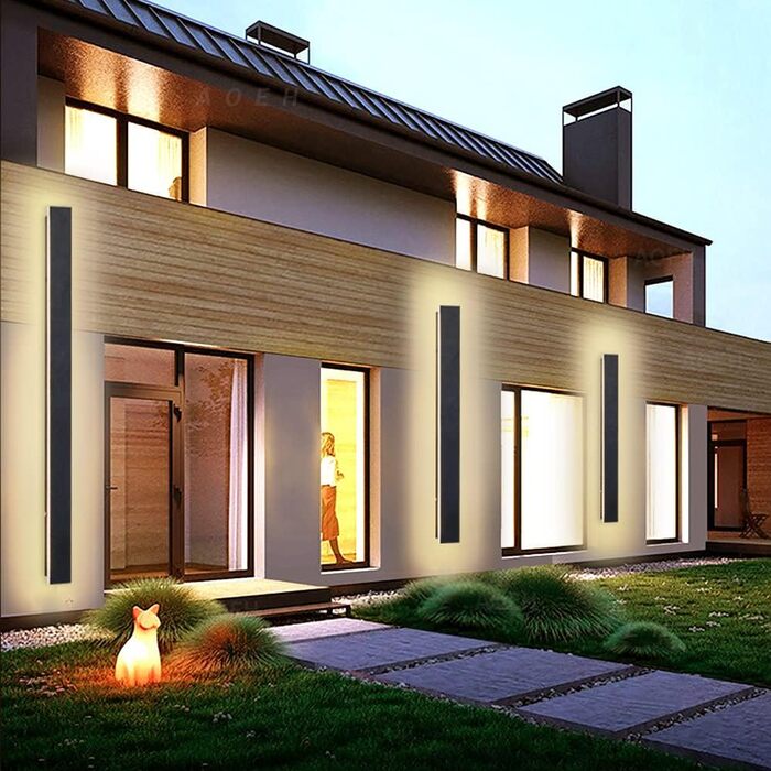 Світлодіодний настінний світильник Lange Villa, чорний, водонепроникний IP65, алюміній та акрил, для саду, тераси, спальні, вітальні, 30 см, 12 Вт, тепле світло (80 см, 25 Вт)