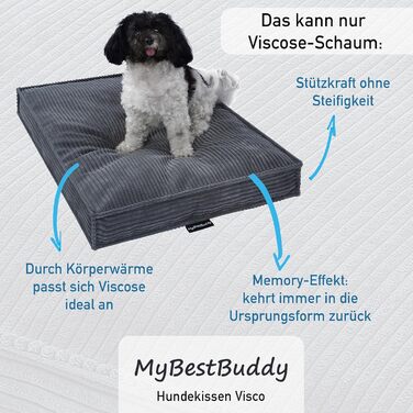 Лежак для собак MyBestBuddy Visco, сірий, 70x50 см, ортопедичний, з POSO-Cord тканиною, в'язкопружна піна, знімний чохол, праний при 40°C, для малих порід