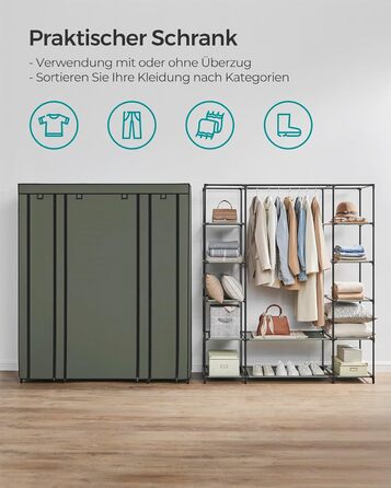 SONGMICS текстильна шафа для одягу з полицями і вішаком, салатовий, 150x45x175 см, для спальні та гардеробної
