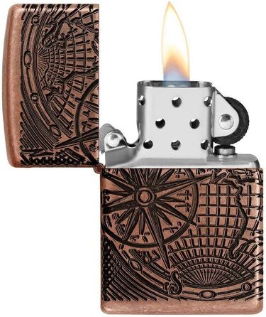 Бензинова запальничка Zippo 29853 з картою світу, антикварна мідь, заправна, у подарунковій коробці