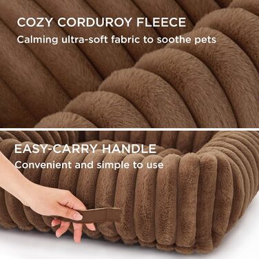 Ліжко для собак BEDSURE пухнасте середнє, 76x61x20 см, корд-фліс, миюче, з високими бортиками, 91x68x20 см, коричневе