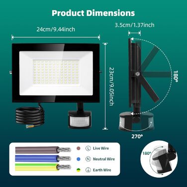 LED прожектор Viugreum 100W з датчиком руху, 15000 Лм, IP67, холодне світло, з пультом, для вулиці, саду, водонепроникний, комплект 2 шт.