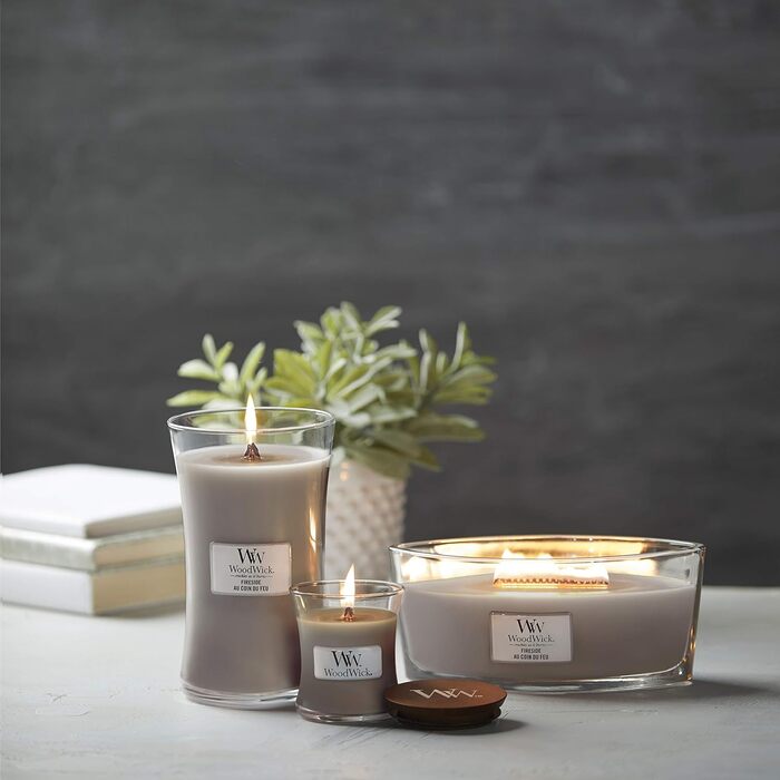 Велика ароматична свічка WoodWick у пісочному склі з тріщавим гнотом, Fireside, до 130 годин горіння