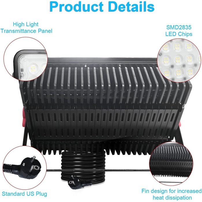 LED прожектор для вулиці 400Вт, 2 шт, 40000Лм, 6500K холодне світло, IP66 водонепроникний, для саду, гаража, спортмайданчика, двору, LED прожектор будівельний
